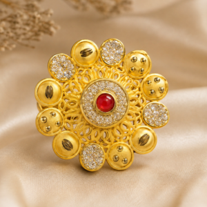 Gold-Tone Red Stone Crystal Statement Ring For Women