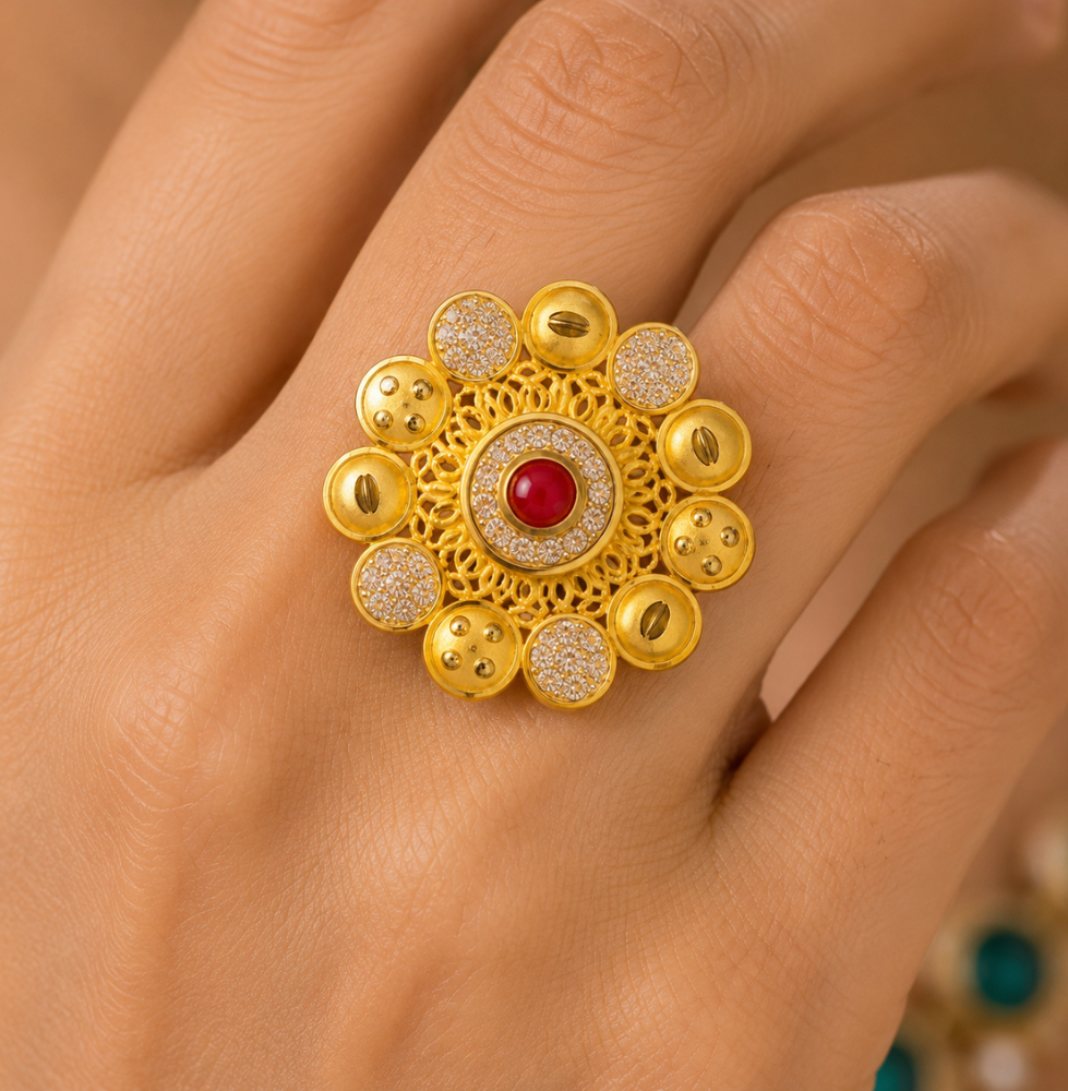 Gold-Tone Red Stone Crystal Statement Ring For Women - Image 2