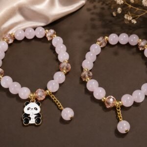 Pink Beaded Panda Bracelet for Girls (2piece)