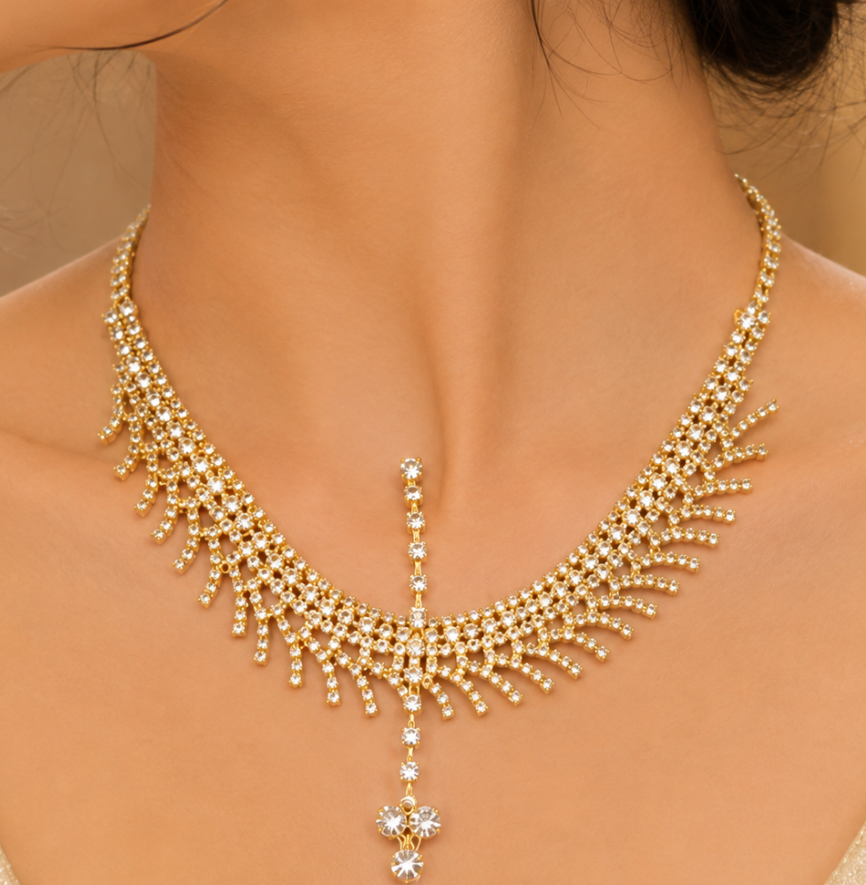 Golden Sparkle Crystal Necklace For Girls & Women - Image 2