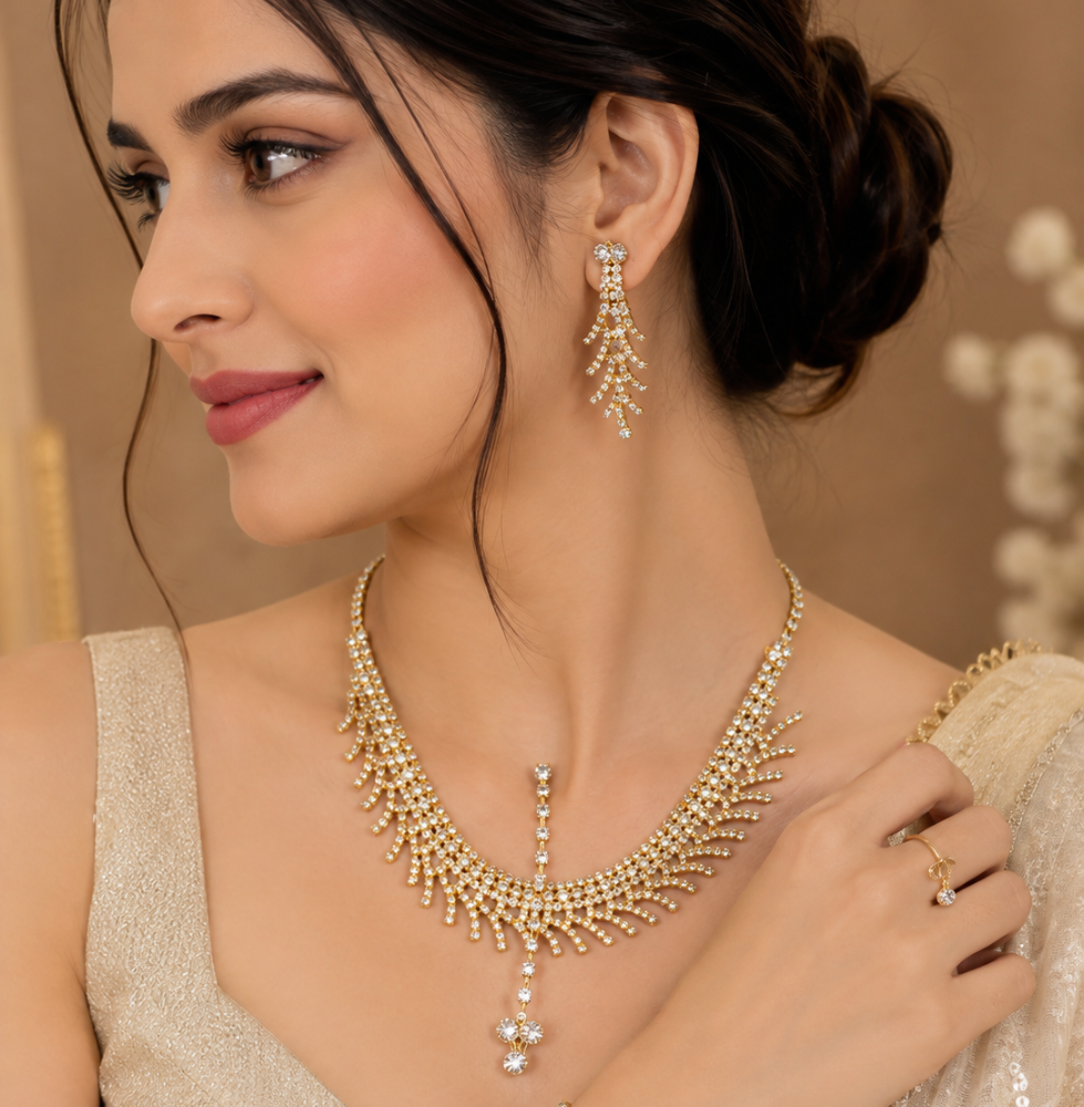 Golden Sparkle Crystal Necklace For Girls & Women - Image 3