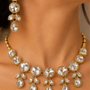 Gold-tone Crystal Necklace For Girls Women