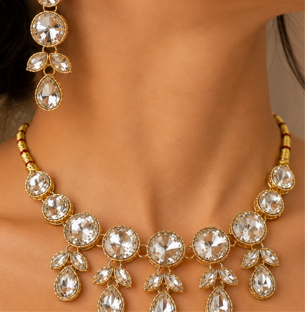 Gold-tone Crystal Necklace For Girls Women