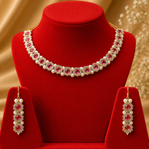Royal Pink Pearl Crystal Necklace Set For Women