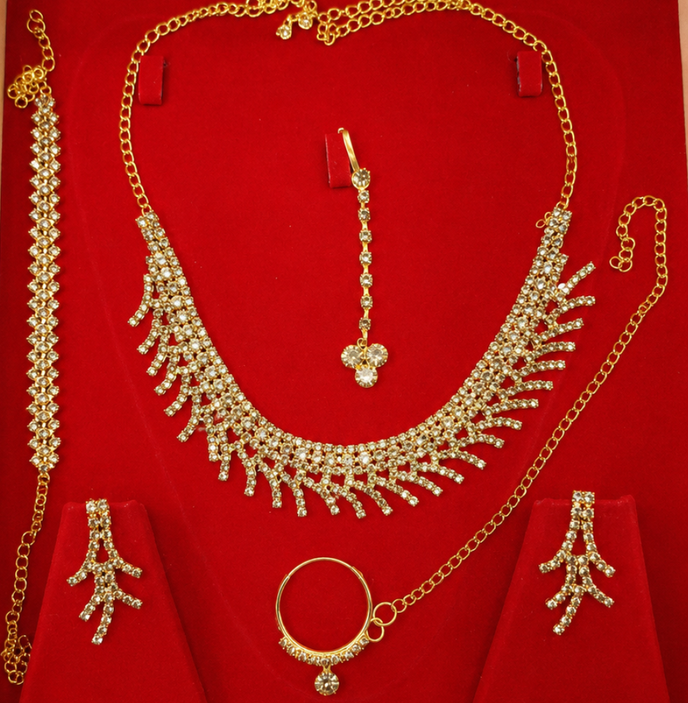Golden Sparkle Crystal Necklace For Girls & Women