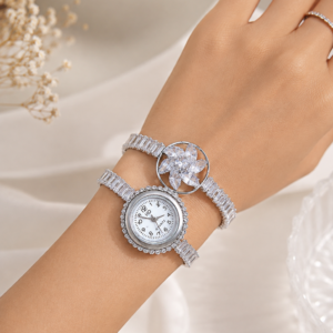 Elegant Silver Flower Design Bracelet Watch