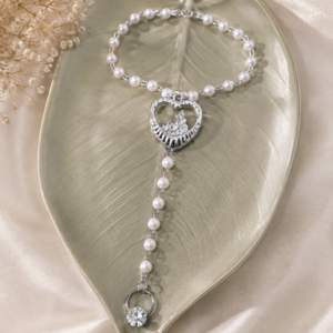 Elegant Pearl Heart Hand Chain Bracelet with Crystal Ring