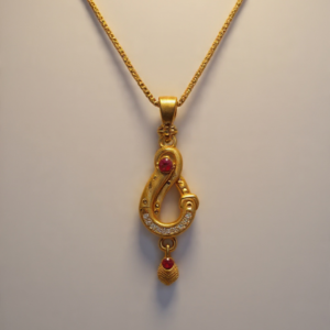 Antique Gold Ruby S-Shape Pendant Necklace For Women