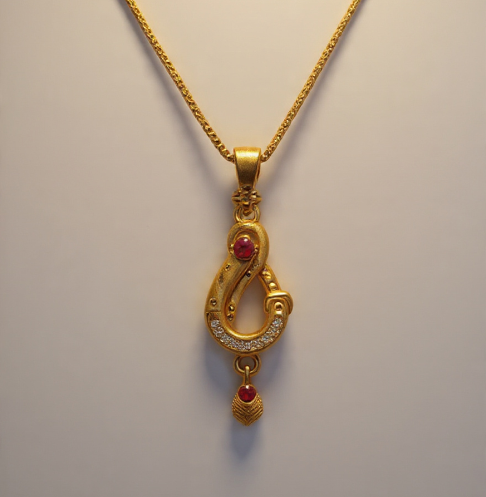 Antique Gold Ruby S-Shape Pendant Necklace For Women