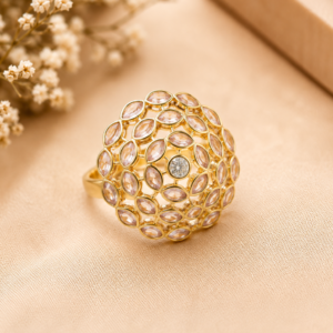 Elegant Gold-Tone AD Crystal Dome Ring for Women