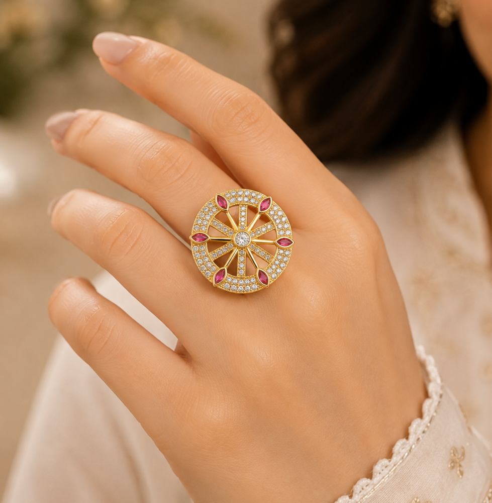 Premium AD Stone Floral Ring for Women - Image 2