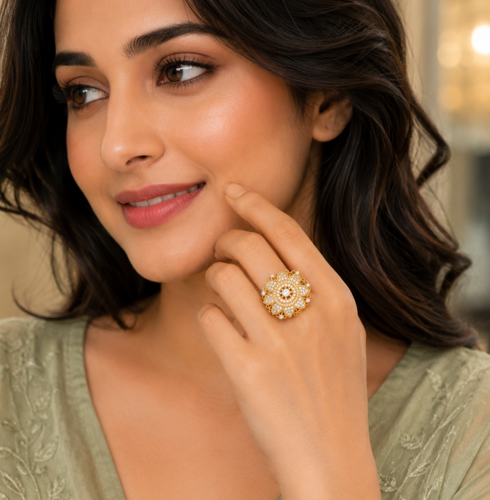AD Floral Statement Ring for Women - Image 3