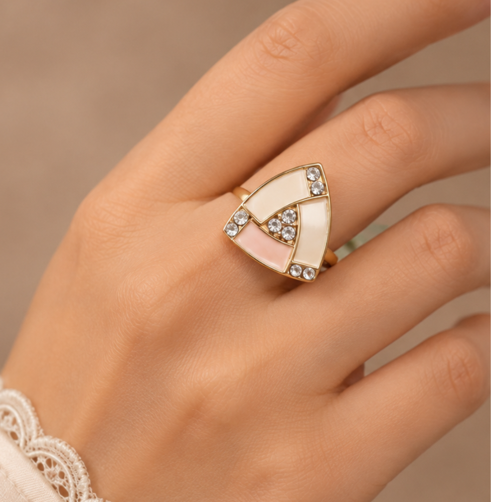 Geometric Pearl Ring stone Statement Ring for Women