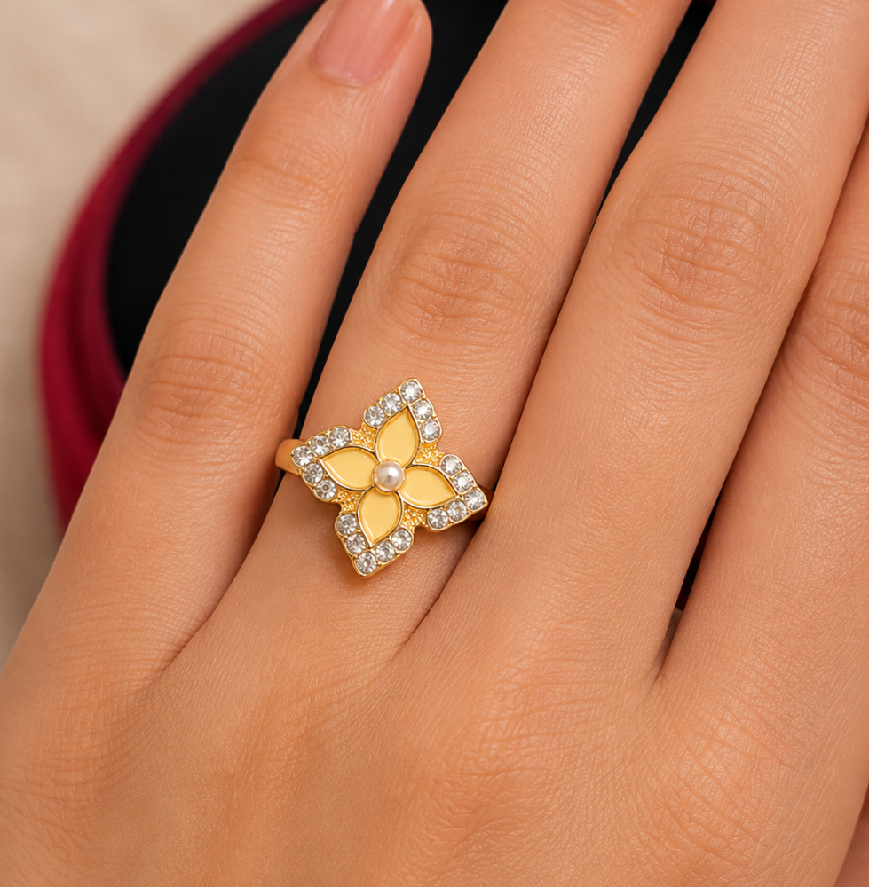 Gold Floral Ring stone Statement Ring for Women - Image 2