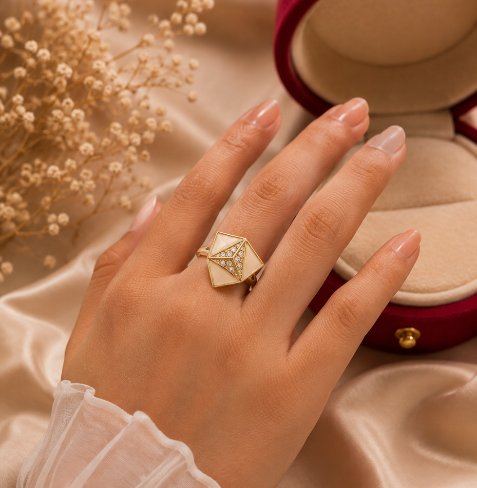 Geometric Gold Ring Statement Ring for Women - Image 2