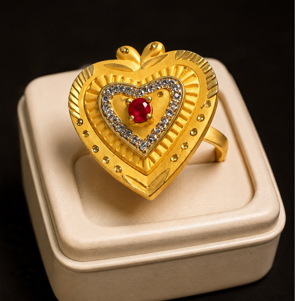 Vintage Gold Heart Ruby Ring