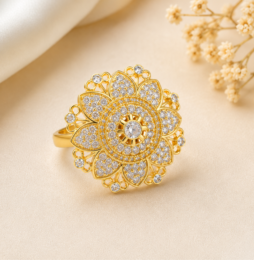 AD Floral Statement Ring for Women