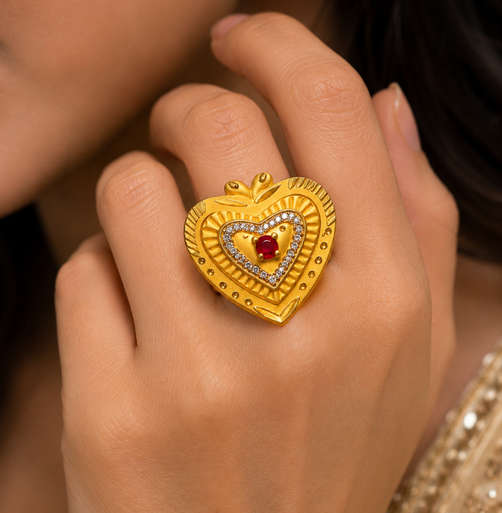 Vintage Gold Heart Ruby Ring - Image 2