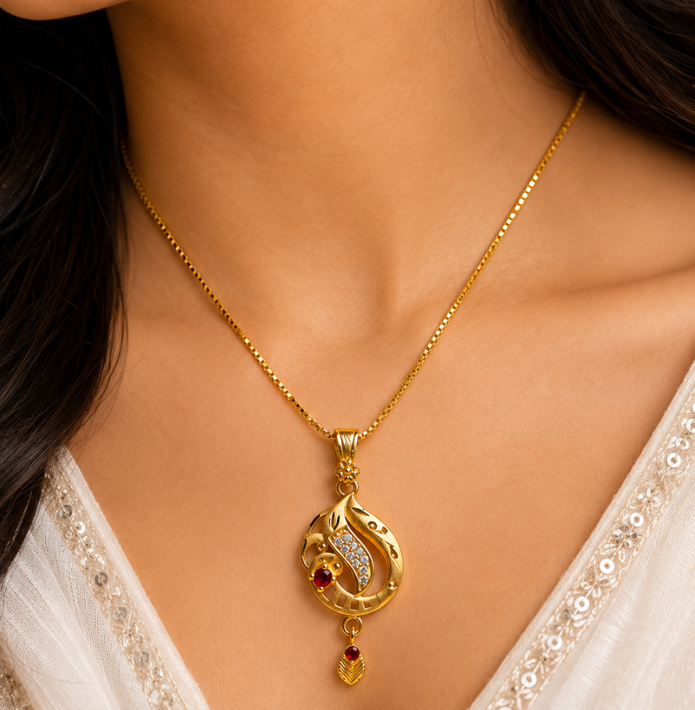 Royal Antique Gold Amercian diamond Pendant For Women - Image 2
