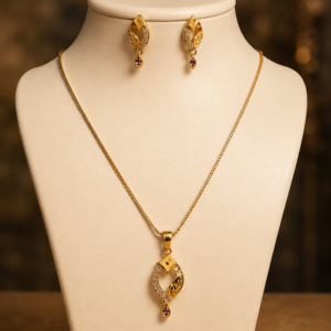 Elegant Gold Amercian diamond Necklace Earrings Set For Women