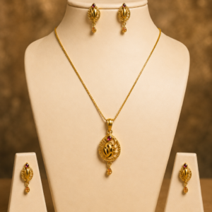Vintage Gold Leaf Pendant Earrings Set For Women