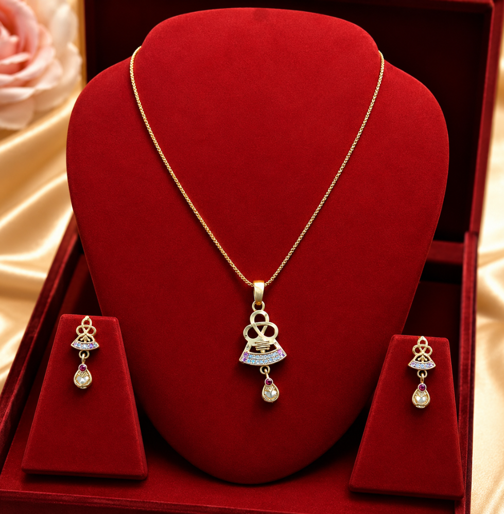 “Elegant Gold-Plated Designer Necklace & Earrings Set for Women”