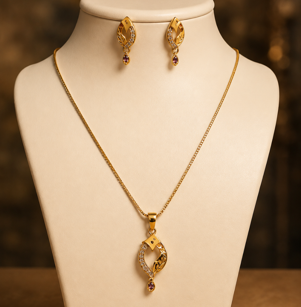 Elegant Gold Amercian diamond Necklace Earrings Set For Women