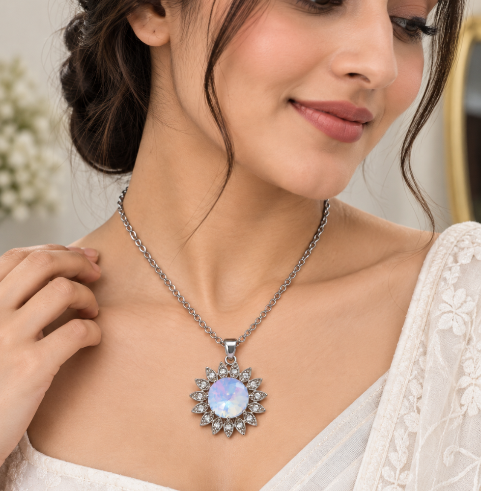 Iridescent Crystal Floral Pendant Necklace - Image 2