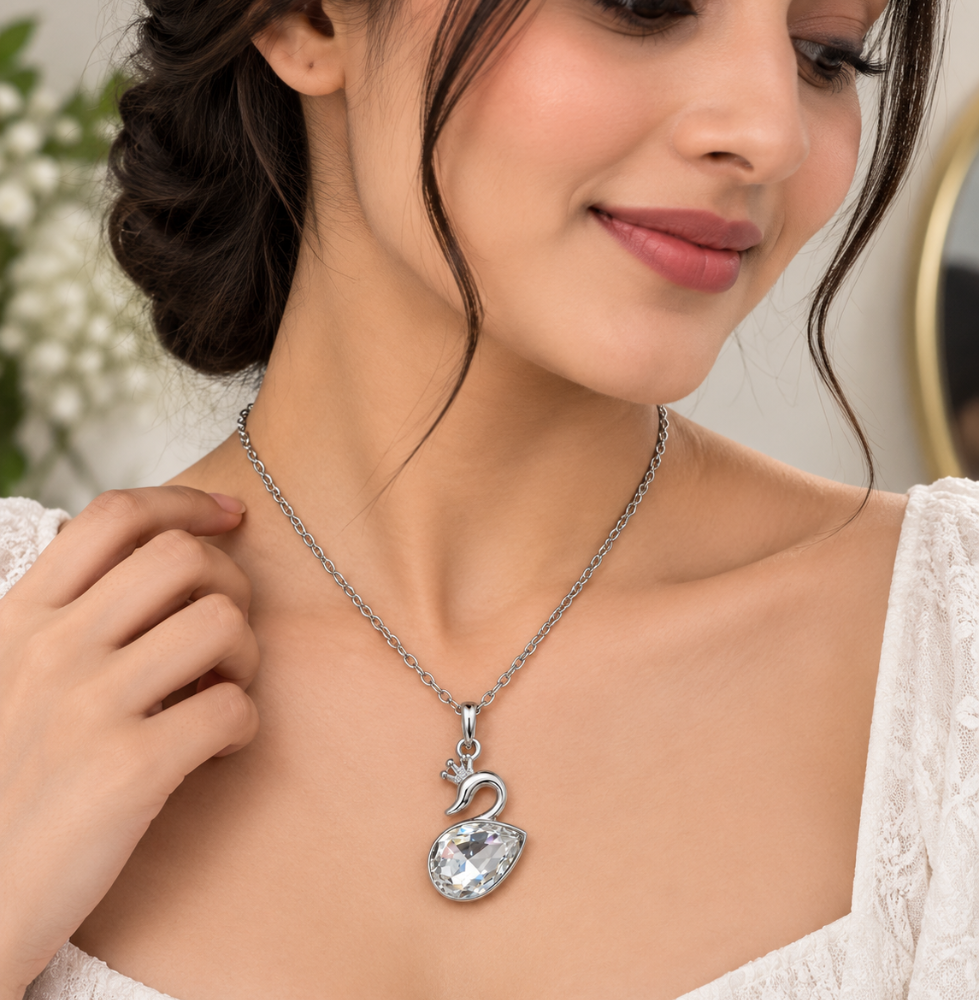Elegant Swan Crystal Pendant Necklace - Image 2