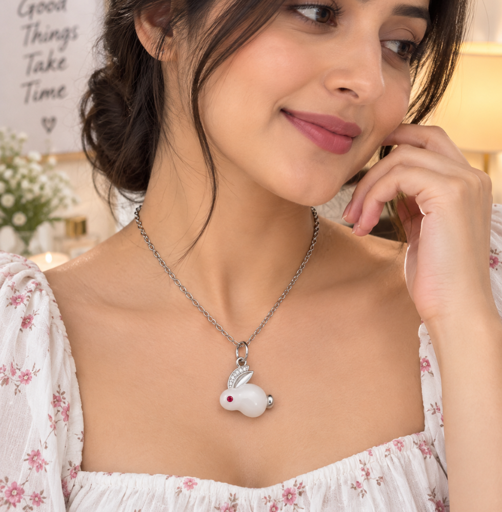 Cute Bunny Crystal Pendant Necklace - Image 2