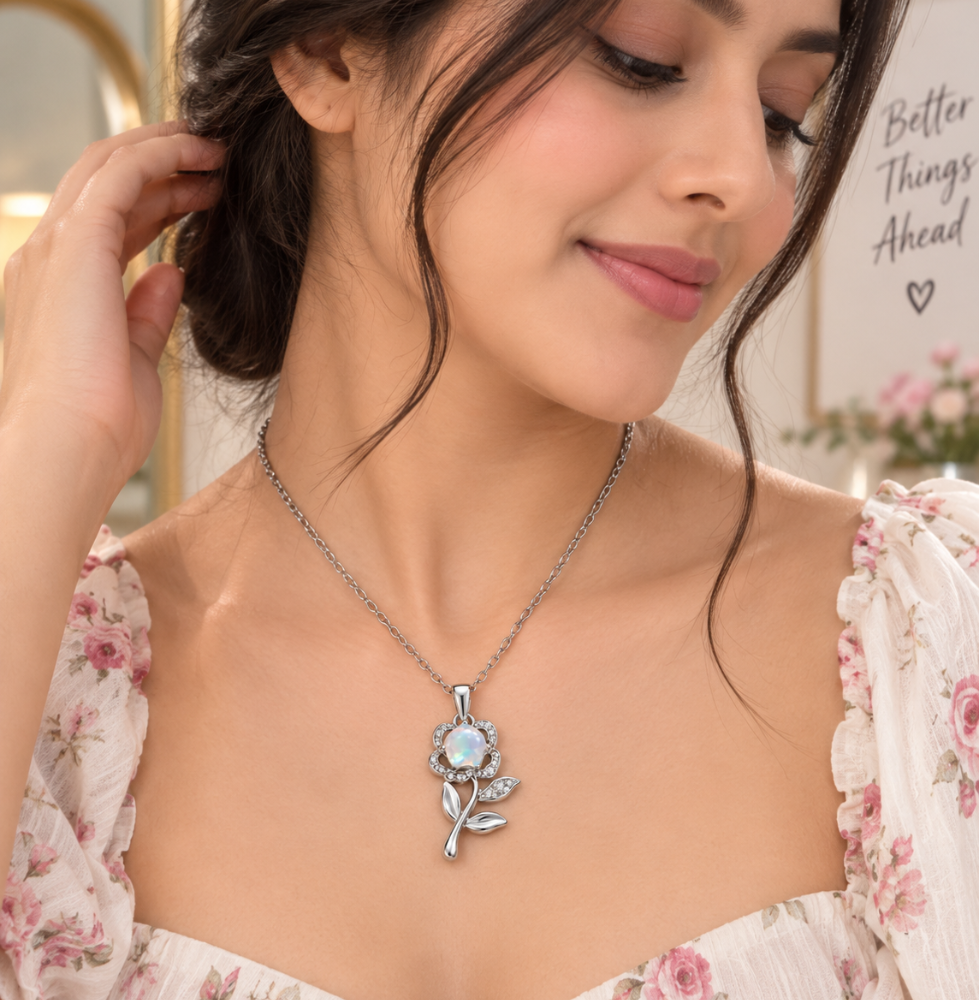 Opal Flower Crystal Pendant Necklace - Image 2
