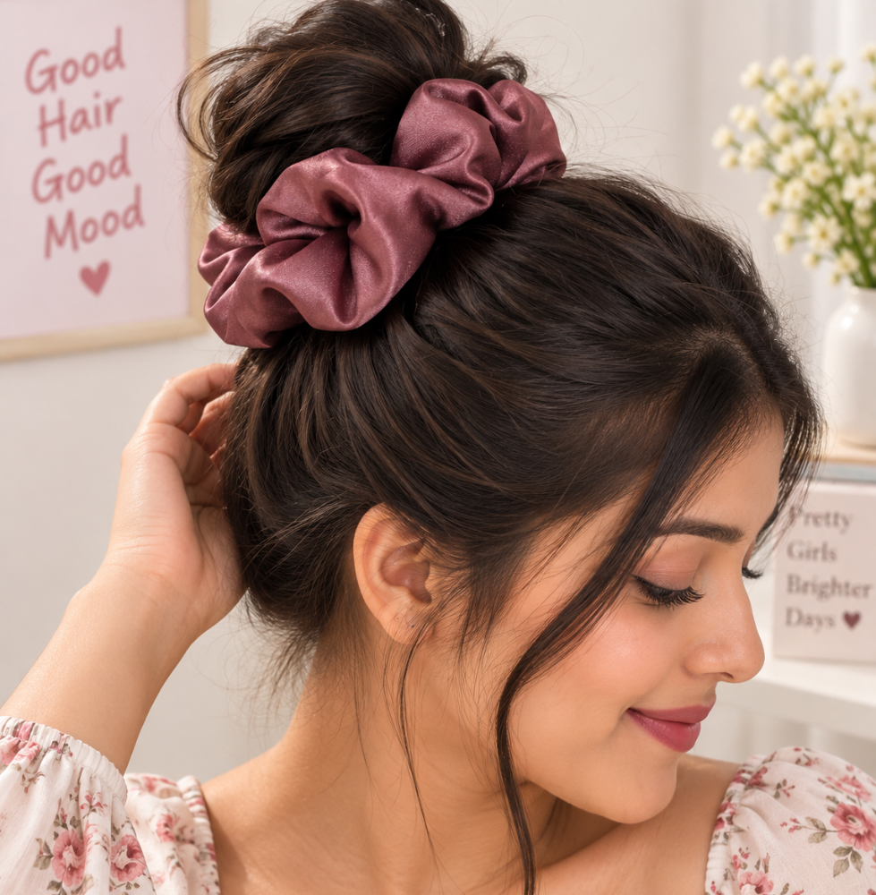 Satin Oversized Scrunchie – Dusty Mauve - Image 2