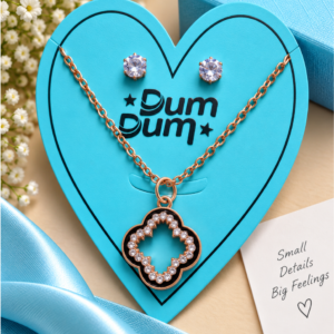 Rose Gold Clover Crystal Pendant & Stud Earrings Set