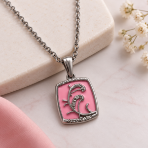 Elegant Pink Floral Silver Pendant Necklace