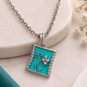 Elegant Turquoise Floral Silver Pendant Necklace