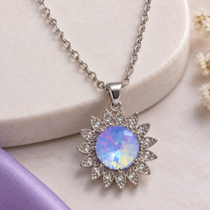 Iridescent Crystal Floral Pendant Necklace