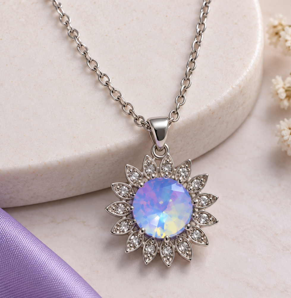 Iridescent Crystal Floral Pendant Necklace
