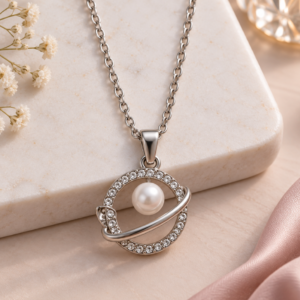 Pearl Orbit Crystal Pendant Necklace