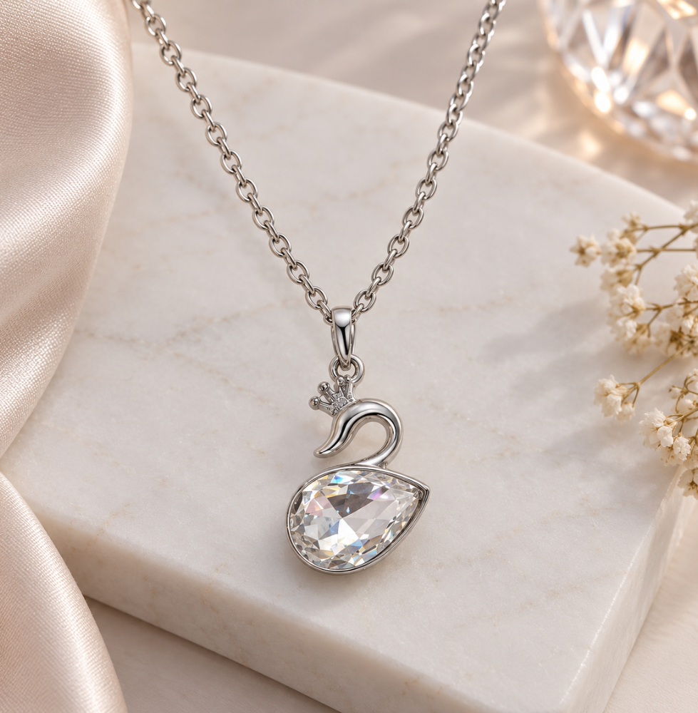 Elegant Swan Crystal Pendant Necklace