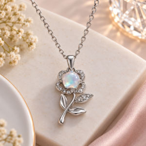 Opal Flower Crystal Pendant Necklace
