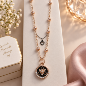 Rose Gold Floral Layered Pendant Necklace