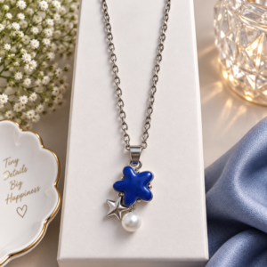 Blue Flower Star & Pearl Pendant Necklace