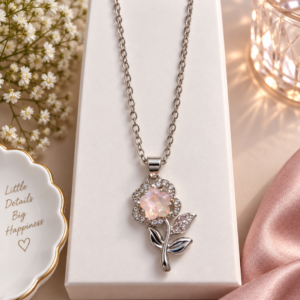 Pink Opal Floral Crystal Pendant Necklace