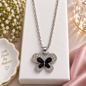 Black Butterfly Crystal Statement Necklace