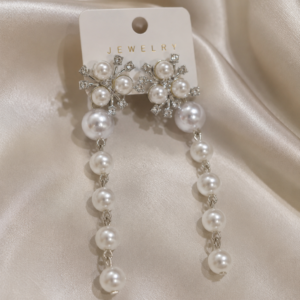 Pearl Crystal Long Drop Earrings for Women