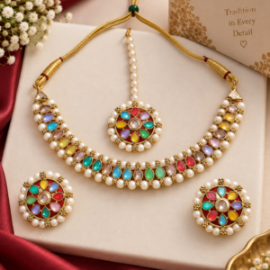 Multicolor Pearl Floral Necklace Set