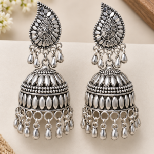 Oxidized Silver Paisley Jhumka Earrings