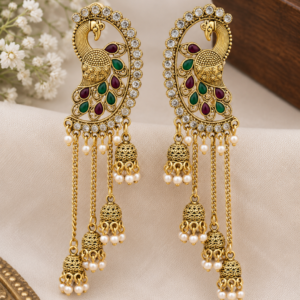 Peacock Design Gold-Tone Jhumka Earrings