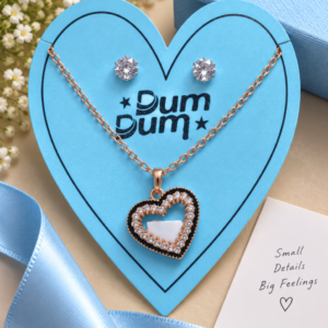 Elegant Rose Gold Heart Pendant Necklace & Earrings Set