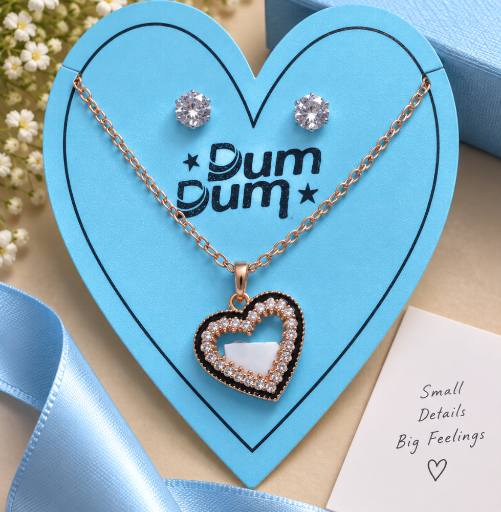 Elegant Rose Gold Heart Pendant Necklace & Earrings Set